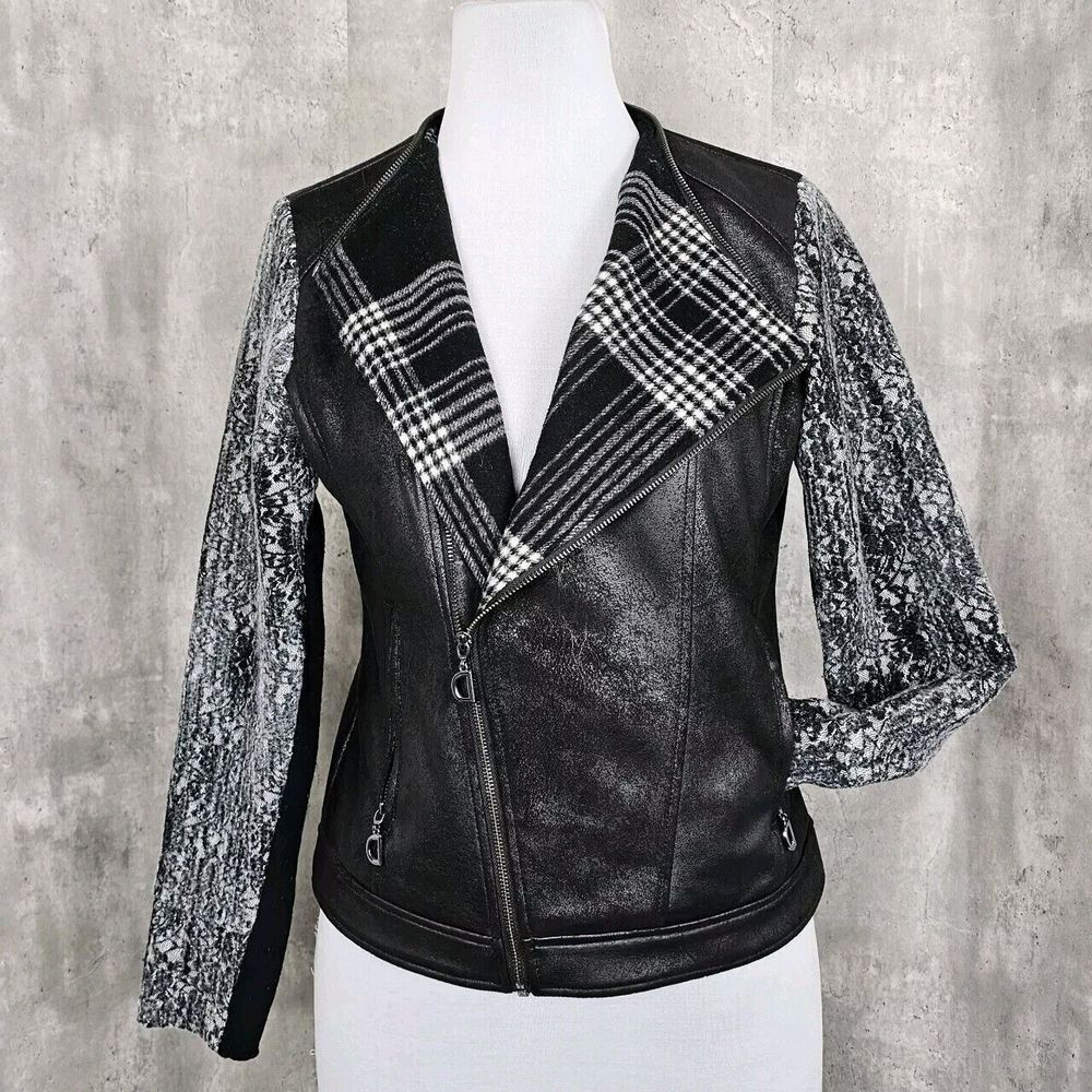 Desigual Womens 42 US10 Pakaian Jadi Wanita Faux Leather‎ Distressed Moto Jacket - Picture 2 of 11